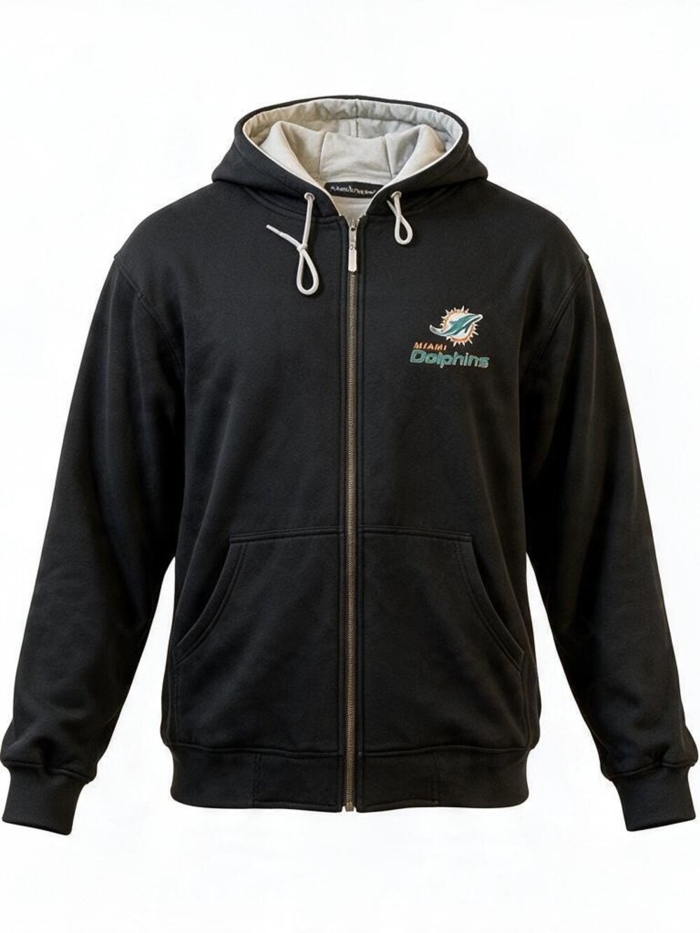 Miami Dolphins Hoodie Mens L Black Full Zip Dunbrooke NFL Heavyweight